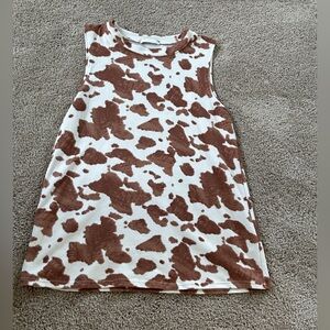 Heyday Cream and Brown Cow Print Top